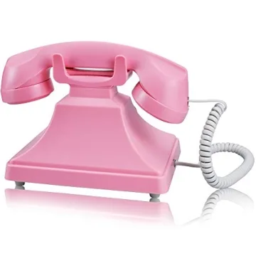 Pink Retro Landline Phone with LCD Display and Speaker