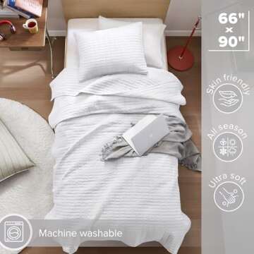 Comfort Spaces Kienna Quilt Set-Luxury Double Sided Stitching Design Summer Blanket, Lightweight, Soft, All Season Bedding Layer, Matching Sham, White, Coverlet Twin/Twin XL(66"x90") 2 Piece