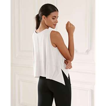 ODODOS Modal Soft Sleeveless Crop Top for Women Athletic Tee Gym Workout Cropped Yoga Tank, White, Medium