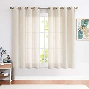 jinchan Linen Curtains, Light Filtering Window Drapes with Grommet Top, Linen Beige Crude Curtains 2...