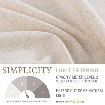 jinchan Linen Curtains, Light Filtering Window Drapes with Grommet Top, Linen Beige Crude Curtains 2 Panels for Living Room Farmhouse Bedroom (W50 x L63, Ecru)