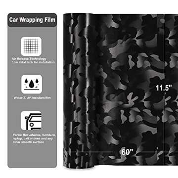 TECKWRAP Camouflage Vinyl Adhesive Vinyl Car Wrap Film Roll with Air Release 11.5"x 60", Ghost Black