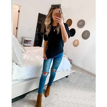 BTFBM Women's Stylish Puff Sleeve Pullover Sweater