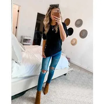 BTFBM Women's Stylish Puff Sleeve Pullover Sweater