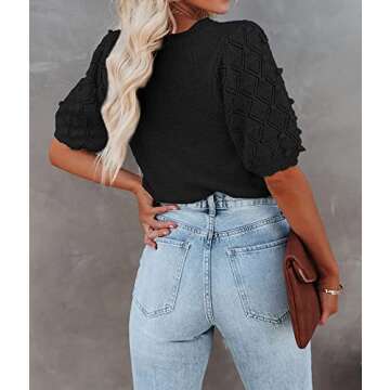 BTFBM Women's Stylish Puff Sleeve Pullover Sweater