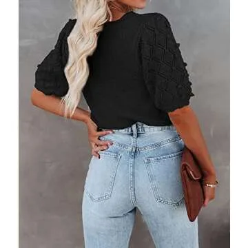 BTFBM Women's Stylish Puff Sleeve Pullover Sweater