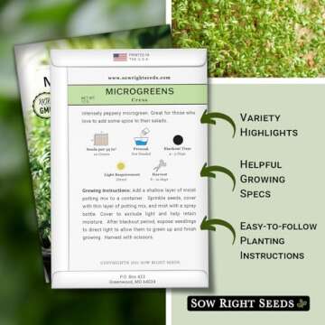 Sow Right Seeds - Cress Microgreen Seed for Growing - Instructions to Quickly Grow Delicious and Hea...