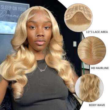Heberac Blonde Gold Synthetic Lace Front Wigs 13x3 body wave pre plucked Natural Hairline loose wave...