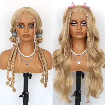 Heberac Blonde Gold Synthetic Lace Front Wigs 13x3 body wave pre plucked Natural Hairline loose wave hd lace front wigs water wave Glueless lace front wig hair for Black Women