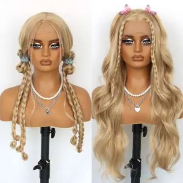 Heberac Blonde Gold Synthetic Lace Front Wigs 13x3 body wave pre plucked Natural Hairline loose wave hd lace front wigs water wave Glueless lace front wig hair for Black Women