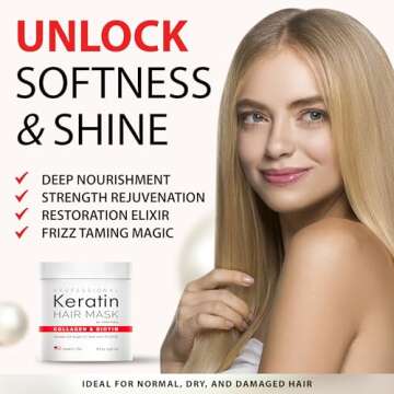 Professional Keratin Hair Mask - Made in USA - Nourishment Treatment for Hair Repair & Beauty - Biot...