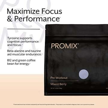 Promix Pre-Workout Powder, Mixed Berry - Maximize Focus & Performance - Helps Muscle Gain, Endurance & Enhanced Energy - Vitamin B12, Caffeine, Beta-Alanine & L-Tyrsosine - Gluten & Dairy-Free