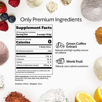 Promix Pre-Workout Powder, Mixed Berry - Maximize Focus & Performance - Helps Muscle Gain, Endurance & Enhanced Energy - Vitamin B12, Caffeine, Beta-Alanine & L-Tyrsosine - Gluten & Dairy-Free