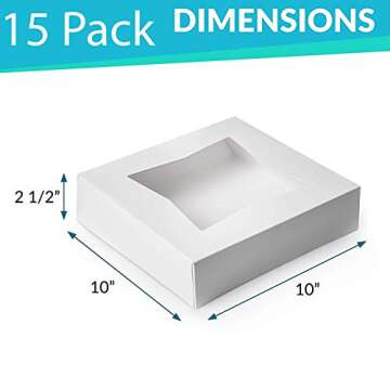 Cake Boxes - Set of 15 Pie Window Boxes 10 Inches by 10 Inches by 2 1/2 Inches White Paperboard Bakery Box by Upper Midland Products