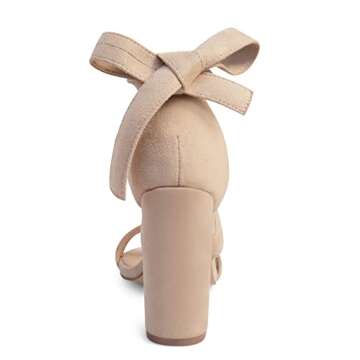 Strappy Heels for Women Chunky Heels High Heeled Sandals with Lace Up Fahsion Casual Nude Block Heel Sandals