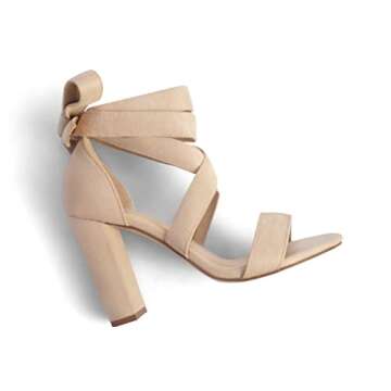 Strappy Heels for Women Chunky Heels High Heeled Sandals with Lace Up Fahsion Casual Nude Block Heel Sandals