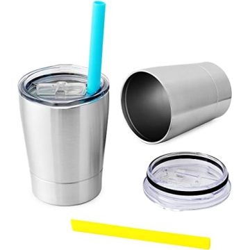 Colorful PoPo Small Cute Kids Cups 2 Pack, Stainless Steel Kid Tumbler with Lid and Straw, Double Wa...