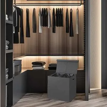 Simple Houseware Double Laundry Hamper with Lid and Removable Laundry Bags, Dark Grey