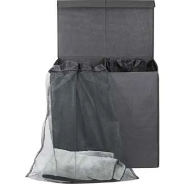 Simple Houseware Double Laundry Hamper with Lid and Removable Laundry Bags, Dark Grey