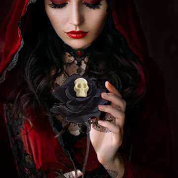 12 Pieces Halloween Decorations Purple Black Roses Halloween Flowers with Skulls Gothic Faux Rose Bouquets Artificial Fake Rose Black Rose Skull Flowers for Wedding Halloween Party Home Decorations