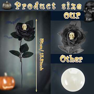 12 Pieces Halloween Decorations Purple Black Roses Halloween Flowers with Skulls Gothic Faux Rose Bouquets Artificial Fake Rose Black Rose Skull Flowers for Wedding Halloween Party Home Decorations