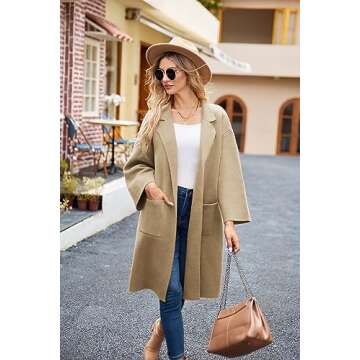 GRACE KARIN Women's Long Cardigan Sweaters Trendy 2023 Knit Winter Coats Open Front Casual Fall Jackets Sweater Khaki S