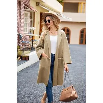 GRACE KARIN Women's Long Cardigan Sweaters Trendy 2023 Knit Winter Coats Open Front Casual Fall Jackets Sweater Khaki S