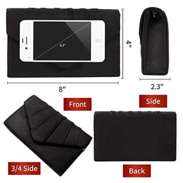 BBjinronjy Clutch Purses for Women Evening Bag Women's with Detachable Chain Wedding Prom Faux Suede (Black-Suede)