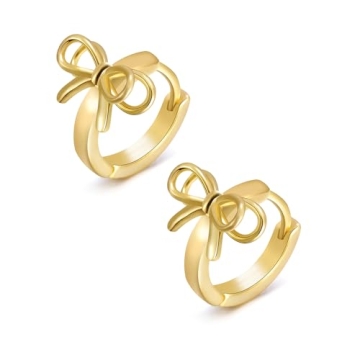 TONLUYAX Gold Bow Hoop Earrings - Elegant and Lightweight