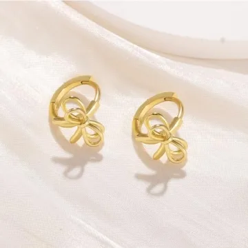 TONLUYAX Gold Bow Hoop Earrings - Elegant and Lightweight