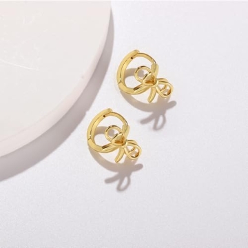 TONLUYAX Gold Bow Hoop Earrings - Elegant and Lightweight
