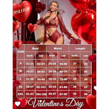 RSLOVE Women Sexy Lingerie Set 3 Piece Lace Kimono Robe with Bra and Panty Sheer Sleepwear Wine Red M