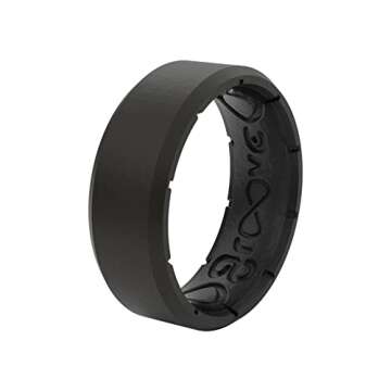 Groove Life Edge Black/Black Silicone Ring - Breathable Rubber Wedding Rings for Men, Lifetime Coverage, Unique Design, Comfort Fit Ring - Size 10