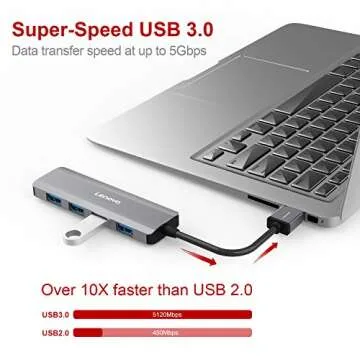 Lenovo USB 3.0 Hub, 4 Ports Aluminum USB 3.0 Data Hub, Slim And Portable, Compatible For USB Type A Devices