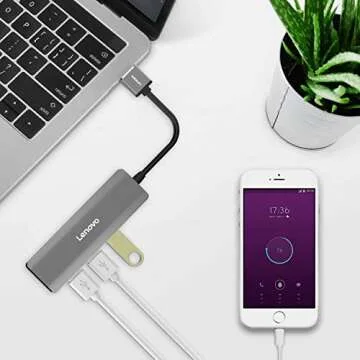 Lenovo USB 3.0 Hub, 4 Ports Aluminum USB 3.0 Data Hub, Slim And Portable, Compatible For USB Type A Devices