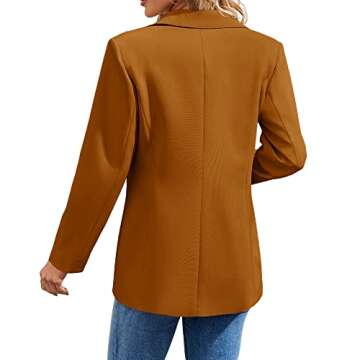 Cnkwei Womens Casual Blazers Open Front Long Sleeve Lapel Collar Work Office Jacket Brown
