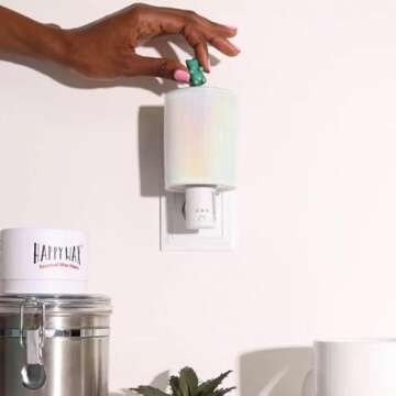 Happy Wax Iridescent Pink Outlet Timer Warmer for Scented Wax - Compact Ceramic Wall Plug in Wax Melt Warmer w/Timer - Wax Melter for Home Fragrance - Small Wax Warmer w/Removable Silicone Dish