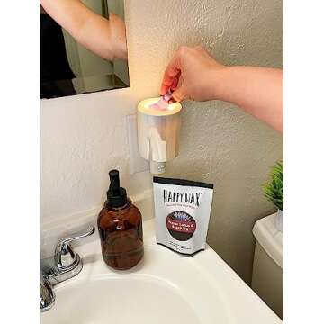 Happy Wax Iridescent Pink Outlet Timer Warmer for Scented Wax - Compact Ceramic Wall Plug in Wax Melt Warmer w/Timer - Wax Melter for Home Fragrance - Small Wax Warmer w/Removable Silicone Dish