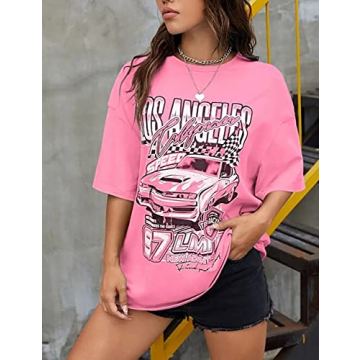 MISSACTIVER Women’s Oversized Graphic T-Shirt in Pink
