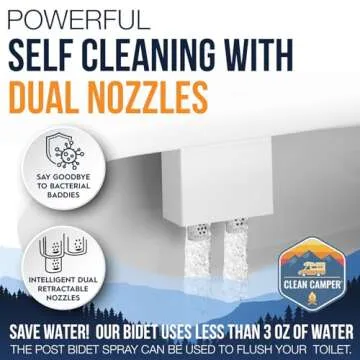 Clean Camper The Original RV Bidet Self-Cleaning Dual Nozzles | Non-Electric, Reversible Design | Easy Installation, RV Waterline Compatible | Adjustable Gentle Water Pressure | Eco-Friendly