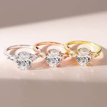 EAMTI 3CT 925 Sterling Silver Gold Engagement Rings 3-Stone Oval Cut Cubic Zirconia CZ Wedding Promise Rings for Her Wedding Bands for Women Size 5.5