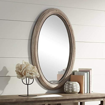 Noble Park Zahra Oval Vanity Decorative Wall Mirror Vintage Rustic Farmhouse Natural Brown Wooden Fr...