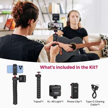 ULANZI Vlogging Kit for iPhone, Flexible Tripod for Cell Phone, iPhone Stand for Video Recording with Phone Mount, Fill Light & Charging Cable, Smartphone Vlog Setup