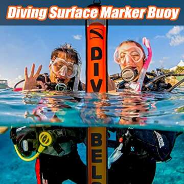 6FT Diving Surface Marker Buoy Open Bottom, DSMB Signal Tube Safety Sausage with 100FT Big Dive Fing...