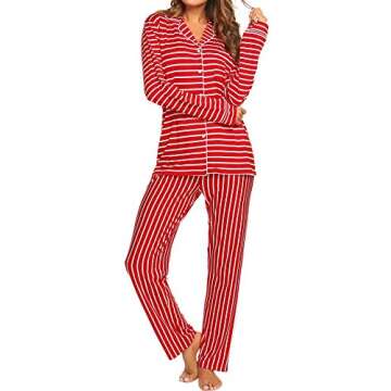 Ekouaer 2 Piece Pjs Set Women’s Long Sleeve Matching Christmas Pajamas Soft Sleepwear Loungewear (Red,XL)