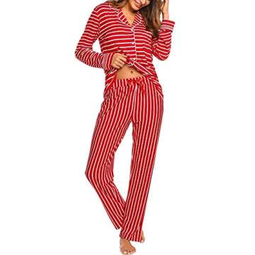 Ekouaer 2 Piece Pjs Set Women’s Long Sleeve Matching Christmas Pajamas Soft Sleepwear Loungewear (Red,XL)