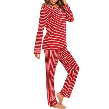 Ekouaer 2 Piece Pjs Set Women’s Long Sleeve Matching Christmas Pajamas Soft Sleepwear Loungewear (Red,XL)
