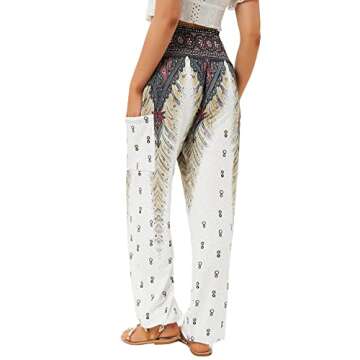 QIANXIZHAN Women's Harem Pants, High Waist Yoga Boho Trousers with Pockets White M