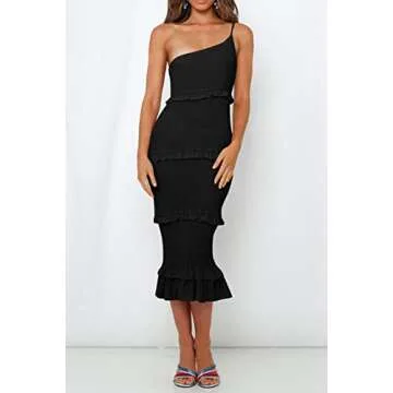 PRETTYGARDEN Women's Summer Midi Dress - One Shoulder Style