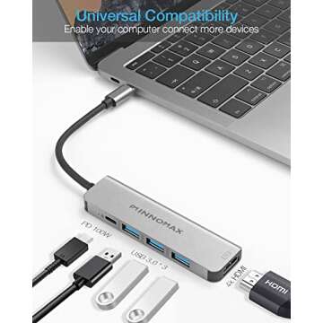 INNOMAX Aluminum USB C Hub with 4K HDMI, 3 USB Ports, and Power Delivery